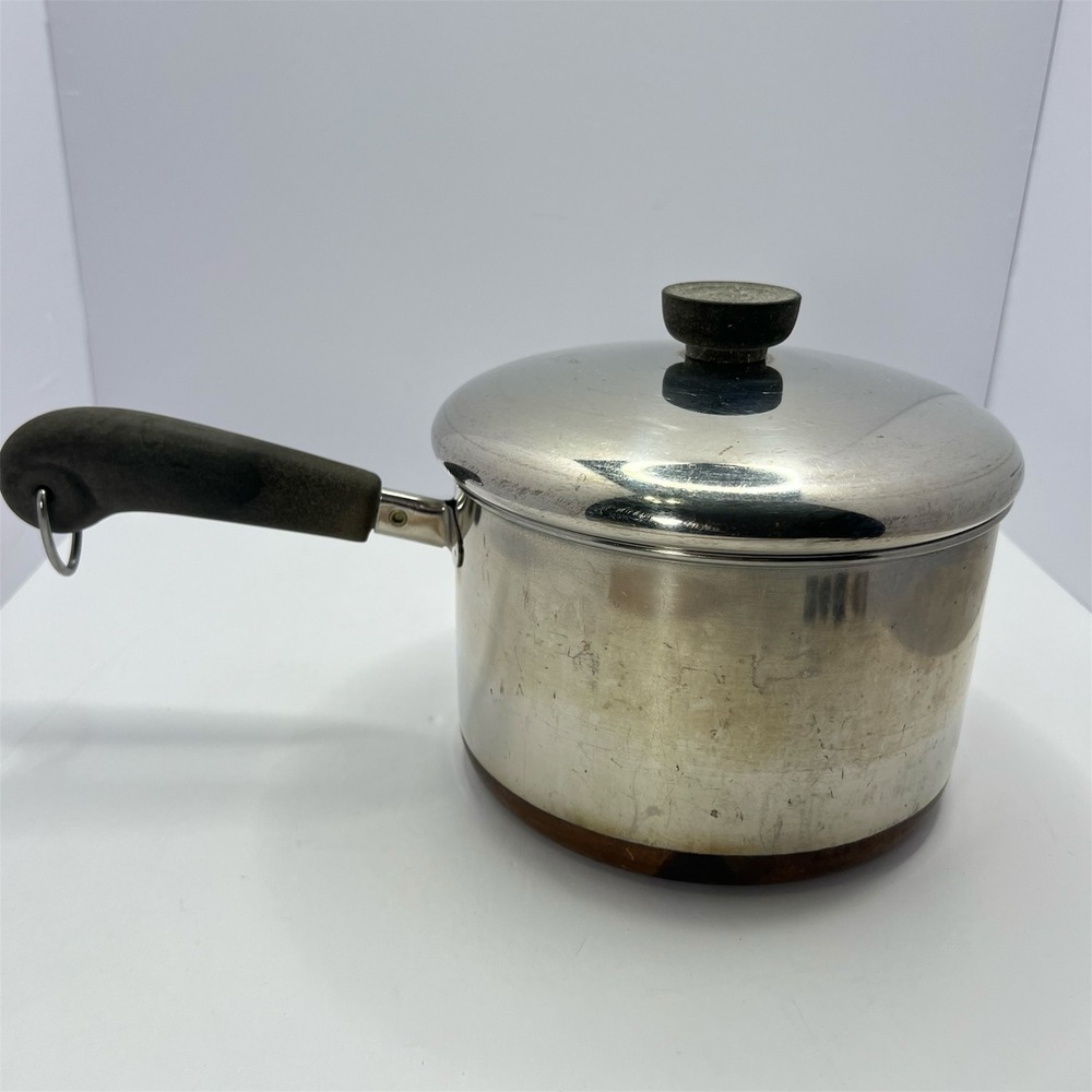 Revere Ware Saucepan Pot with Lid 3Qt Vintage Made USA Copper Bottom Midcentury
